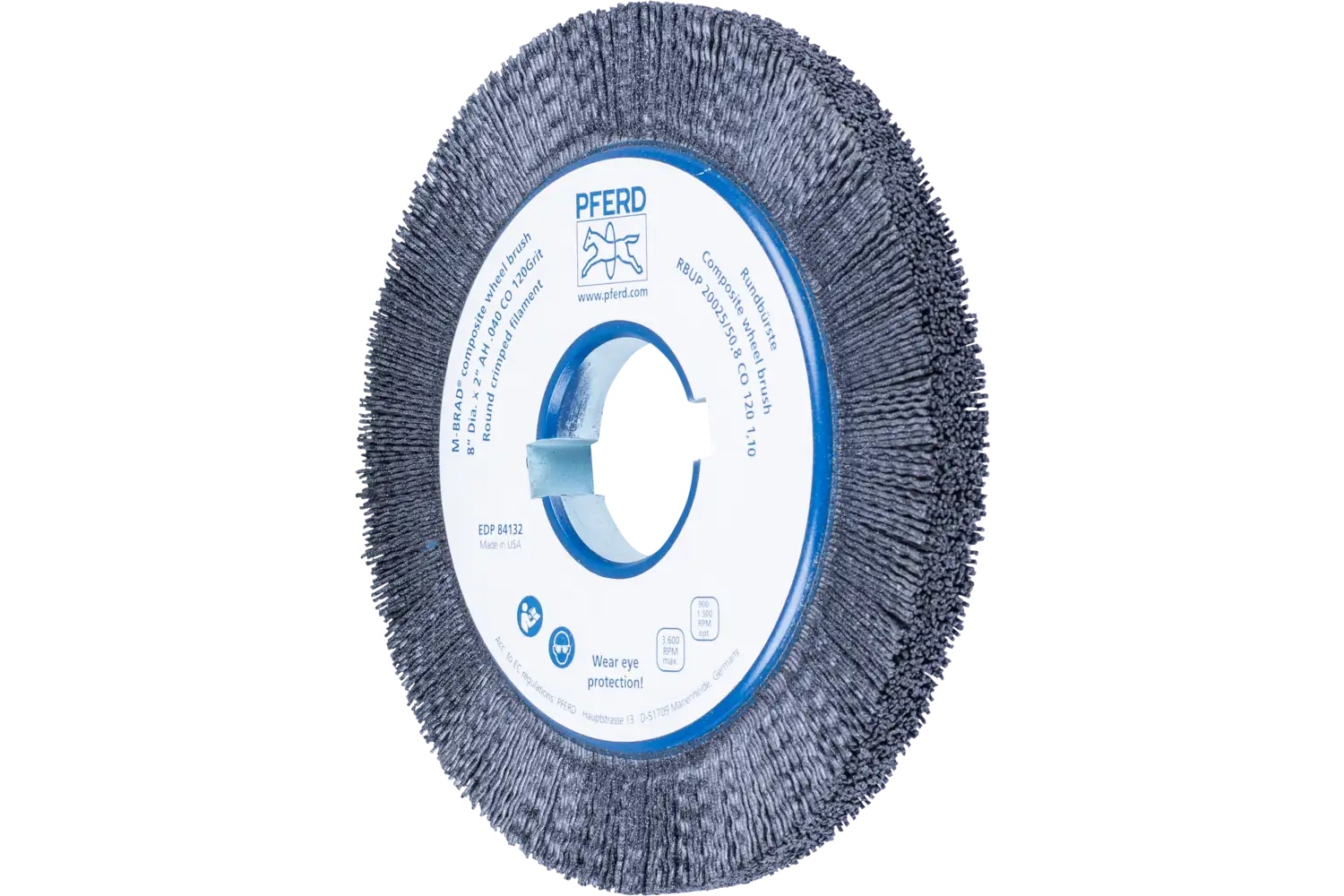 Picture of Pferd M-BRAD® Composite Wheel Brush 8" Dia. .040/120 Grit Ceramic Oxide 2" Keyed Arbor